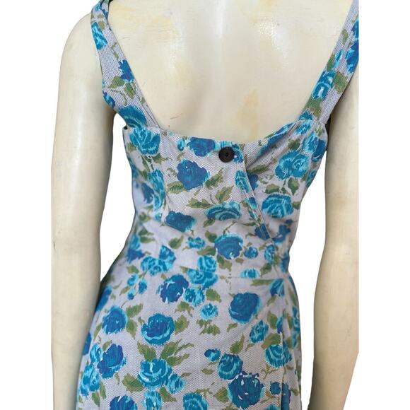 Vintage 1950s Blue Floral Party Day Summer Pinup Flowers Wrap Dress Small Medium - Picture 5 of 7